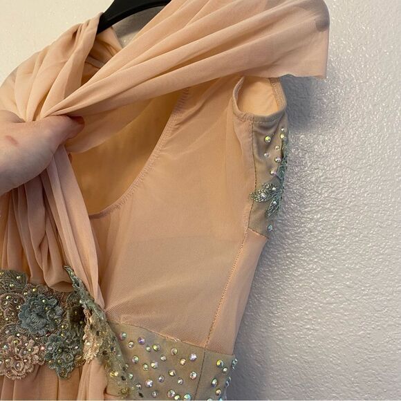 Glamour solo dance costume blush pink rhinestone custom stoned lyrical XLC child - Picture 10 of 15